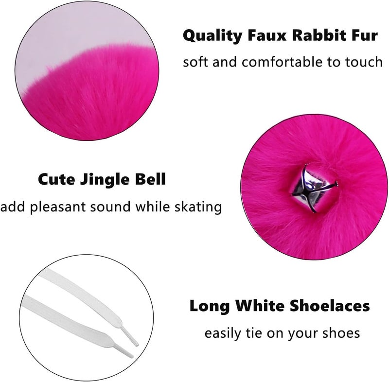 GUIFIER 2 PCS 8cm Roller Skate Pom Poms with Bells for Girls, Fluffy Faux Fur Pom Pom for Roller Skates, Tie on Roller Skate Pompoms Puff Balls with Shoelace, Quad Roller Skate Accessories (Hot Pink) - Image 2